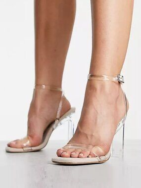 ASOS DESIGN Norton Nude Clear Barely There Heeled Sandals Size 6 USA b37